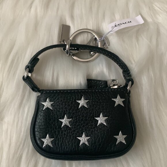 COACH Metallic Star Mini Nolita Bag Charm Key Ring in Black - Picture 3 of 4